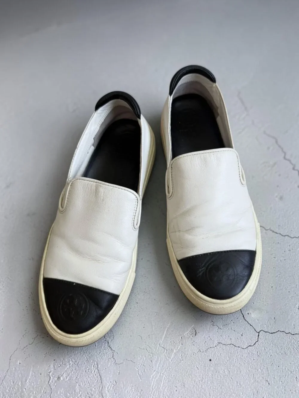 TORY BURCH Black White Leather Colorblock Sneakers Size 6